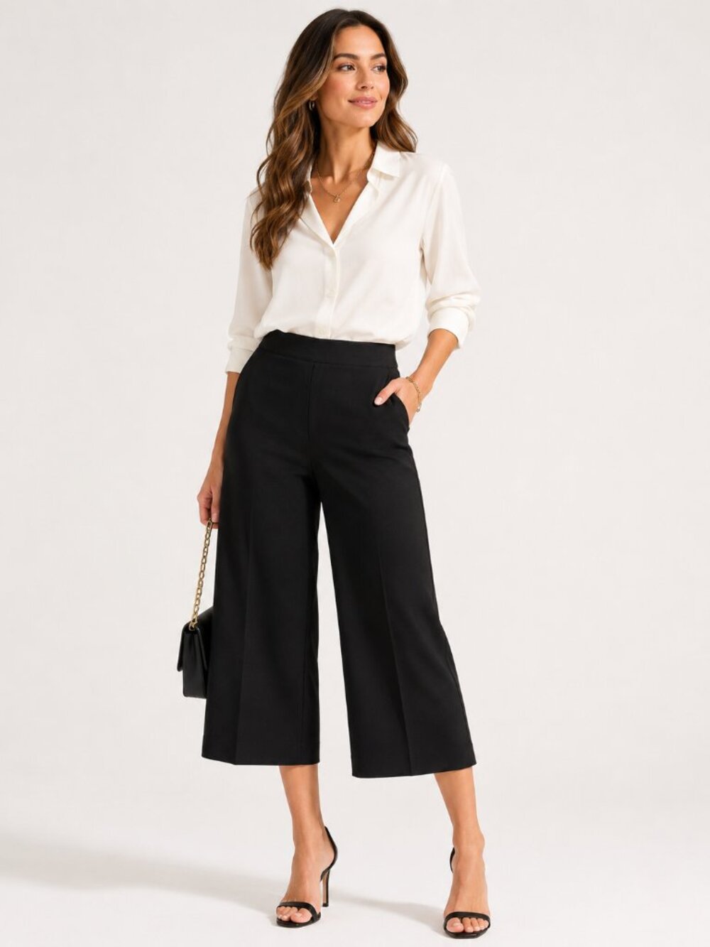 Karen Kane Majestic Magenta Cropped Wide Leg Pants Black Size S NWT